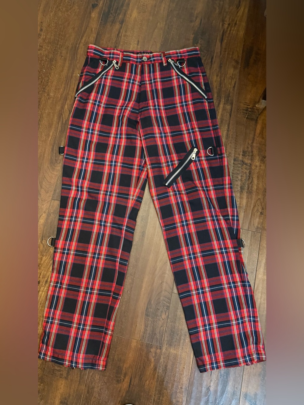MORBID THREADS Vintage Hot Topic Red & Blac Plaid Bondage
Pants sz 32 Men's Punk